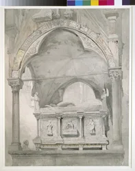 Studio per dettaglio del sarcofago e del baldacchino della tomba di Mastino II della Scala a Verona